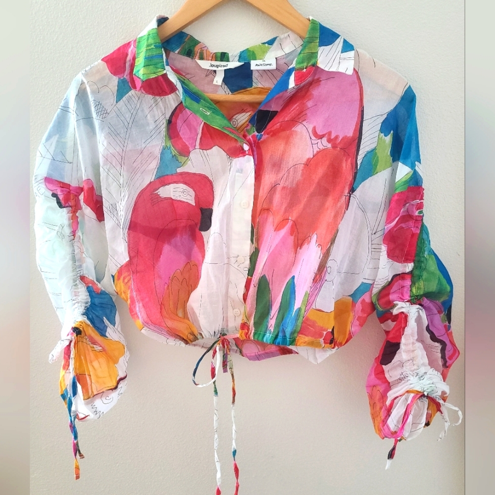 Desigual Cropped Tropical Parrot Blouse
